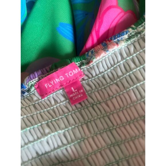 Green Floral Chiffon Sleeveless Ruffle Maxi Dress Feminine cottage core Sz L - Picture 9 of 14